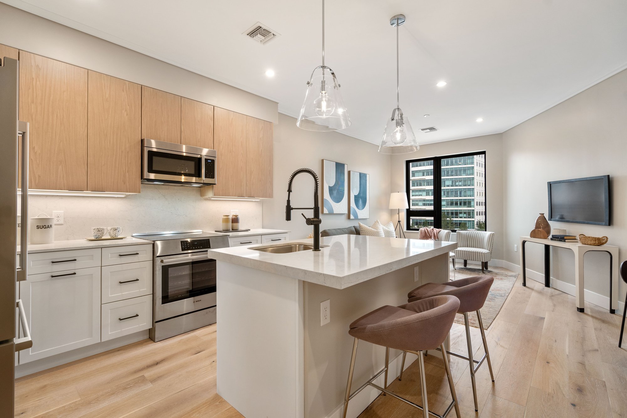 Kitchen with island at Cadence on Leo in Brighton