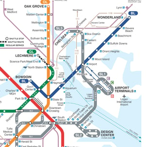 MBTA subway map including the Blue Line from East Boston