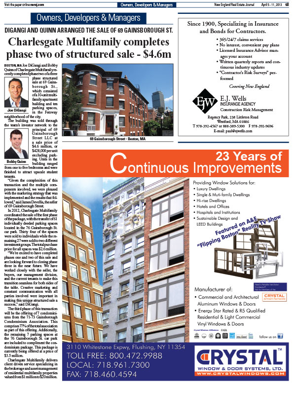 Charlesgate Multifamily Featured Front Page of NEREJ